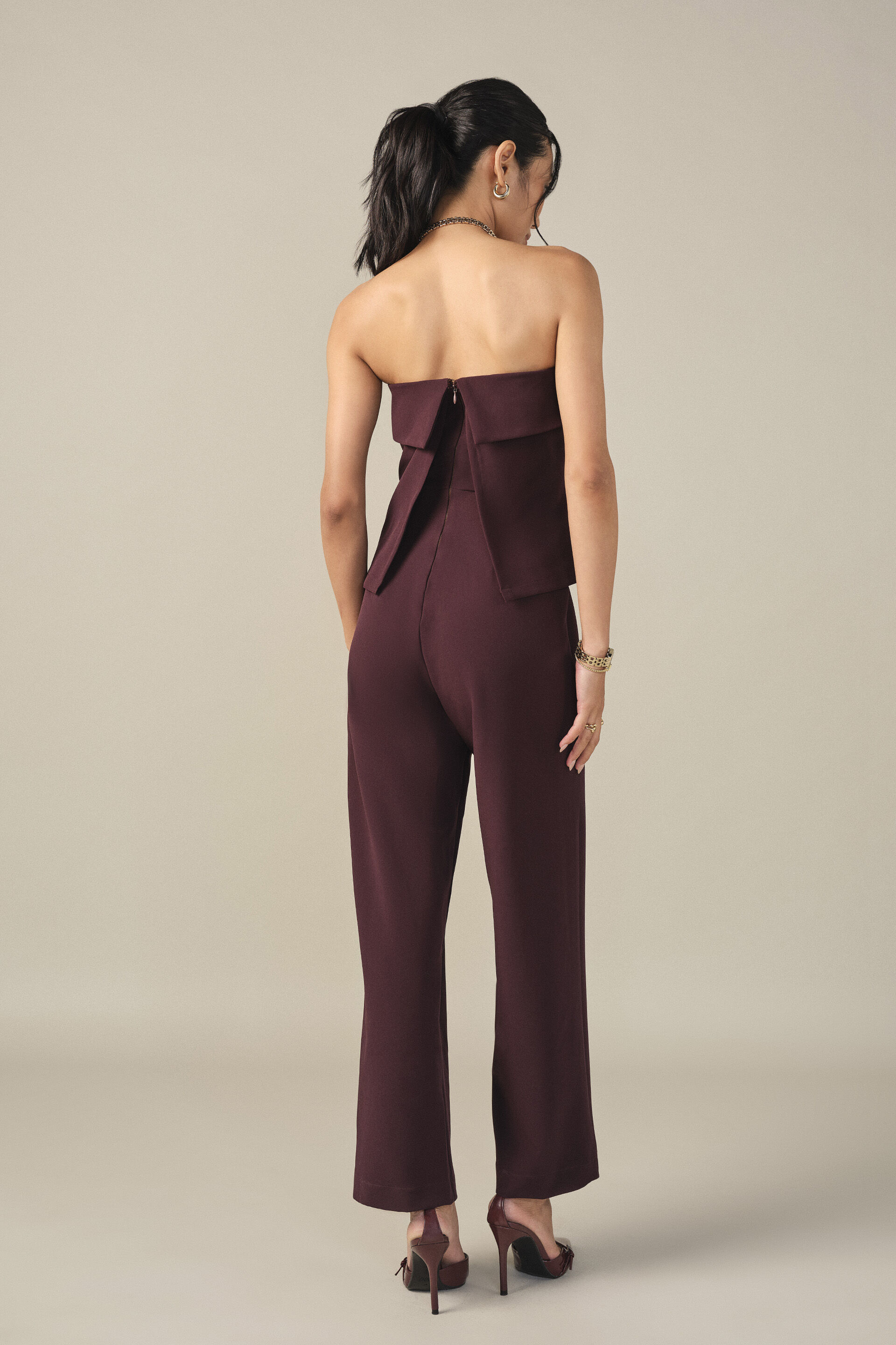 Bandeau Bodycon Jumpsuit in Plum, Plum, image 6